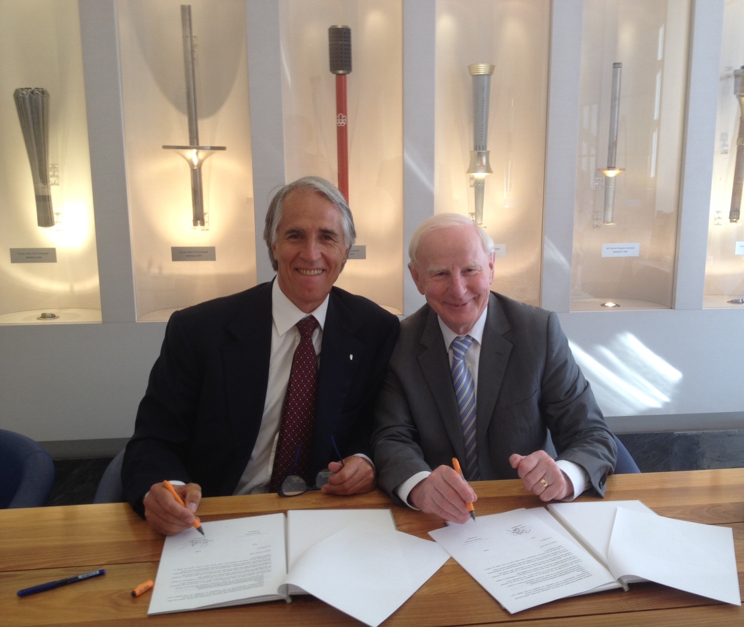 President of CONI Giovanni Malago & President of EOC Pat Hickey sign a cooperation agreement in Rome.