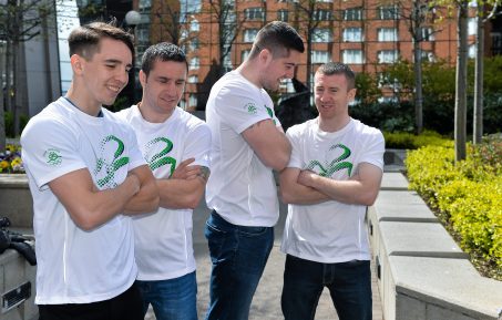 27 April 2016; Team Ireland boxers, from left, Michael Conlon, David Oliver Joyce, Joe Ward and Paddy Barnes after a press conference to celebrate 100 Days out from the Rio Olympic Games. Conrad Hotel, Dublin. Picture credit: Brendan Moran / SPORTSFILE *** NO REPRODUCTION FEE ***