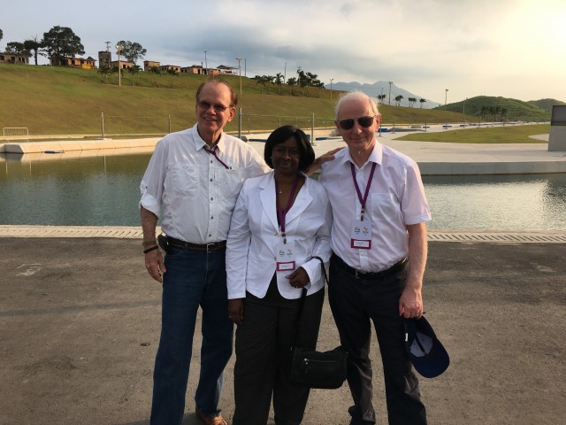 (Photo Willi Kaltschmitt (IOC Member from Guatemala) Beatrice Allen (IOC Member from Gambia) with Pat Hickey.