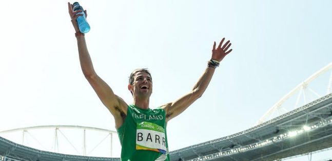 18 August 2016; Thomas Barr of Ireland acknowledges the crowd after finishing in 4th place with a new Irish record of 47.97 during the Men's 400m hurdles final in the Olympic Stadium, Maracanã, during the 2016 Rio Summer Olympic Games in Rio de Janeiro, Brazil. Photo by Brendan Moran/Sportsfile